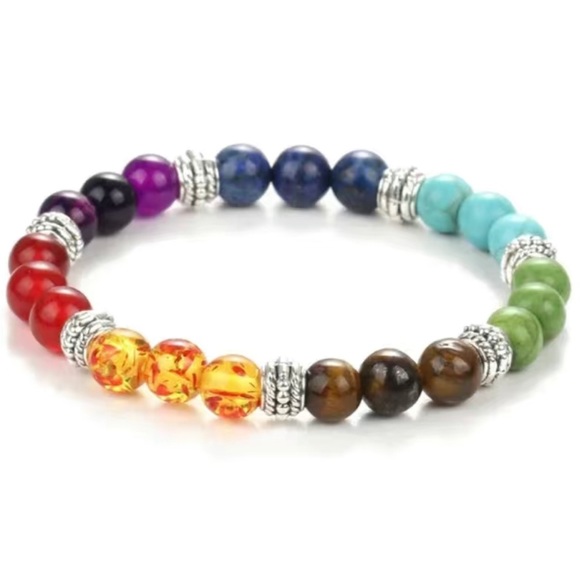 🦋 3/$24 7 Chakras beaded rainbow bracelet 🌈 / NWOT - Picture 4 of 7